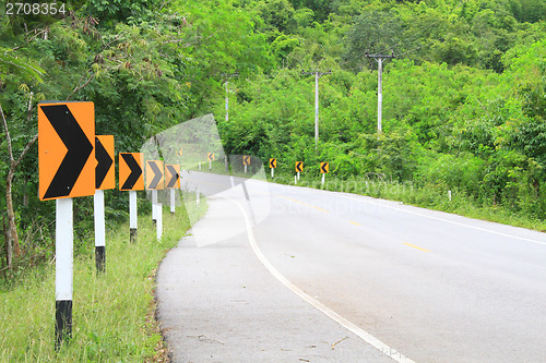Image of Road Signs warn Drivers for Ahead Dangerous Curve