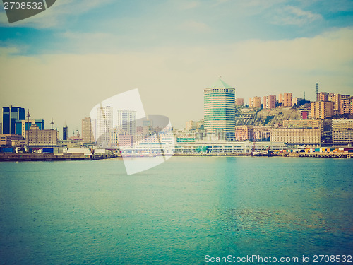 Image of Retro look View of Genoa Italy from the sea
