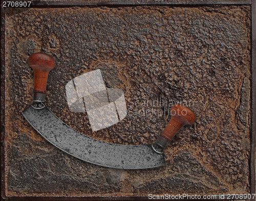 Image of vintage chopper over rusty plate