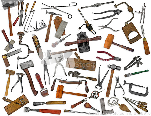 Image of vintage tools mix collage on white