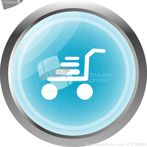 Image of Shopping cart icon on internet button isolated on white