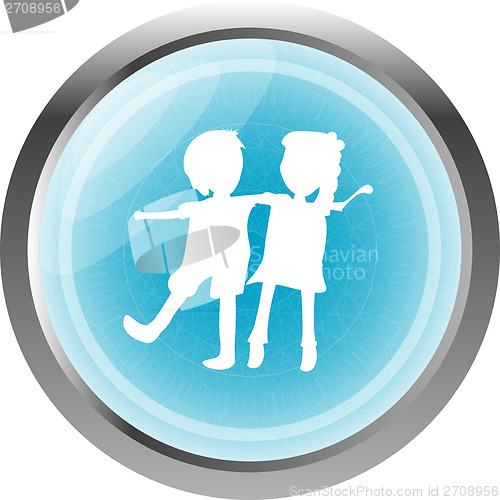 Image of icon button with baby boy and girl inside, isolated on white