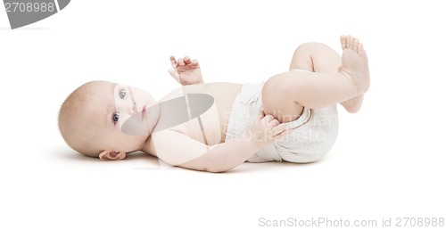 Image of baby in diaper isolated on white background