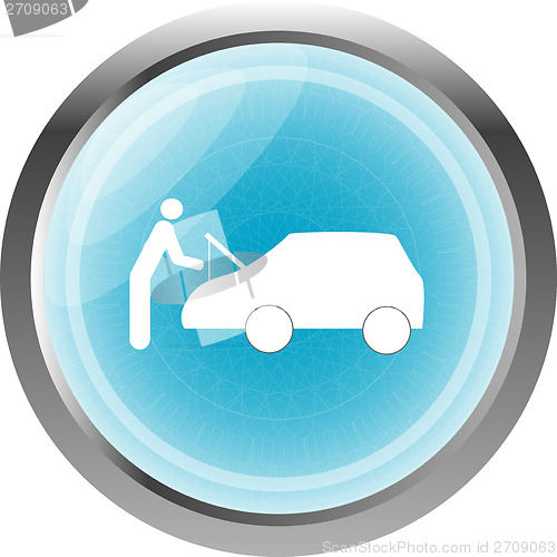 Image of man and car on web icon (button) isolated on white