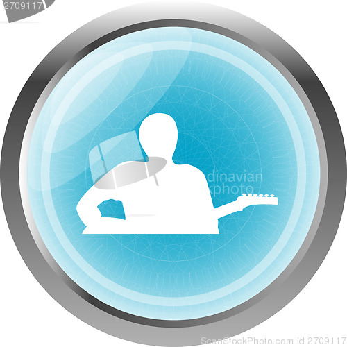 Image of guitarist blue button isolated on white