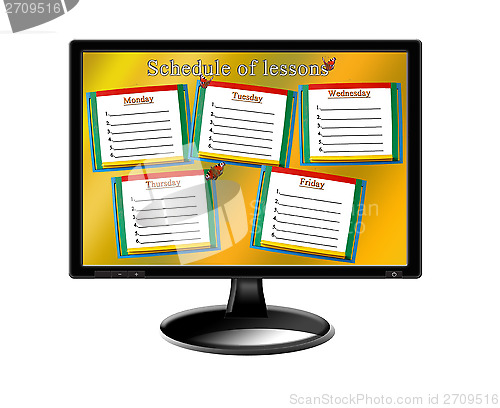 Image of schedule of lessons for a week on the monitor