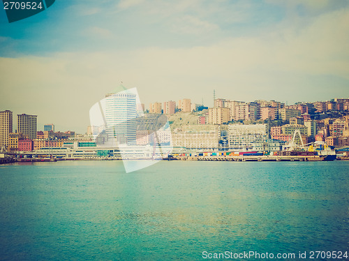 Image of Retro look View of Genoa Italy from the sea