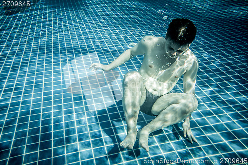 Image of Man under water in a swimming pool