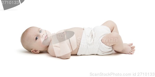 Image of baby in diaper isolated on white background