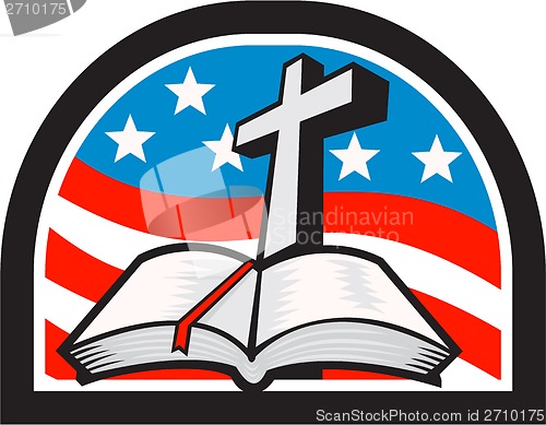 Image of Bible and Cross Stars and Stripes Flag Retro