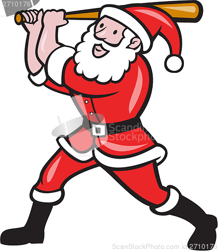 Image of Santa Baseball Player Batting Isolated Cartoon