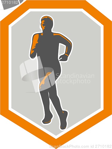 Image of Marathon Runner Running Front Shield Retro