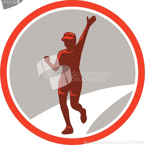 Image of Female Marathon Runner Running Circle Retro