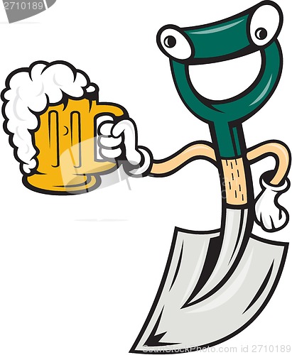 Image of Shovel Holding Beer Mug Cartoon