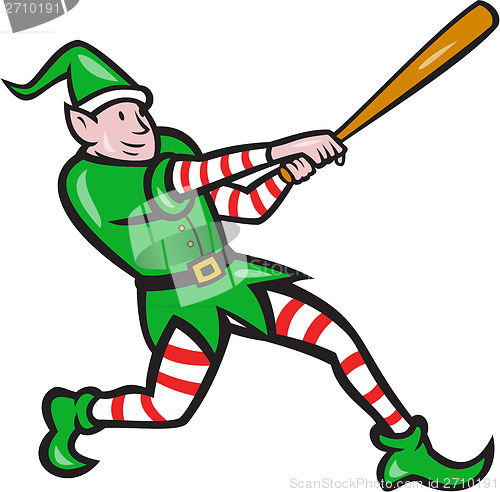 Image of Elf Baseball Player Batting Isolated Cartoon