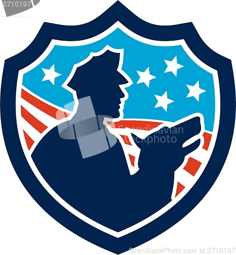 Image of American Security Guard With Police Dog Shield