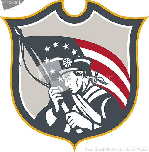Image of Patriot Holding American Flag Shield Retro