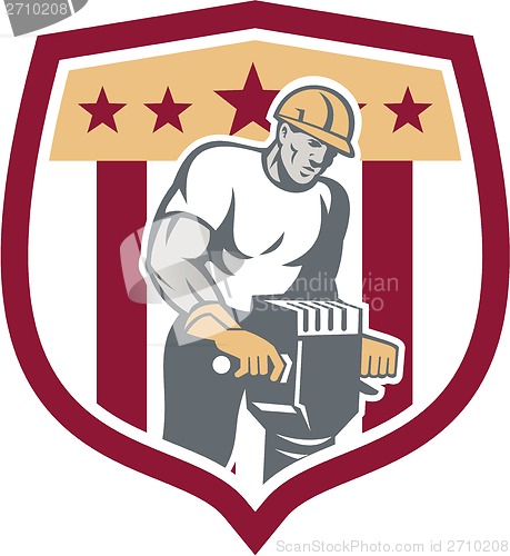 Image of Construction Worker Jackhammer Shield Retro