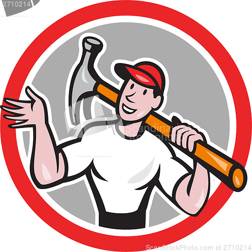 Image of Carpenter Builder Hammer Circle Cartoon