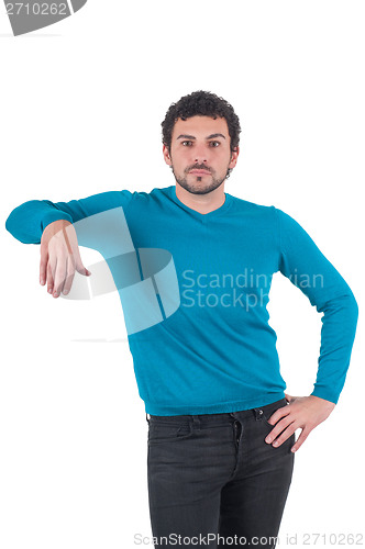 Image of Guy leaning on an invisible object