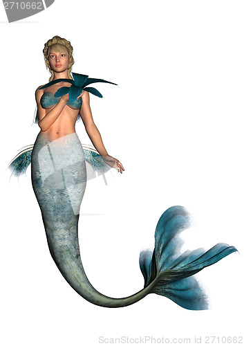 Image of Blue Mermaid holding Sea Plant