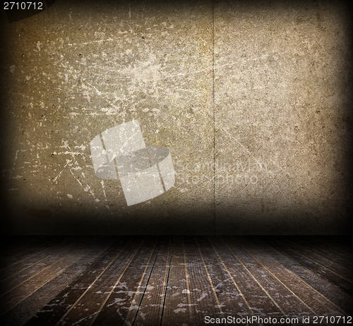 Image of distressed interior backdrop with wood floor