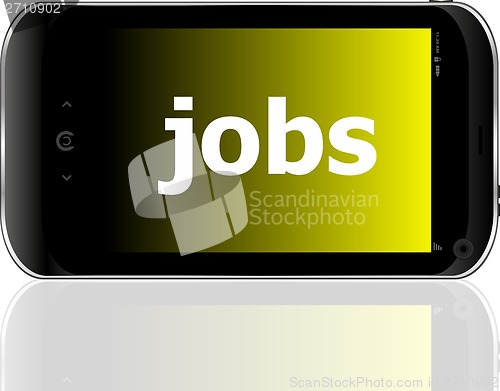 Image of smartphone with word jobs on display, business concept