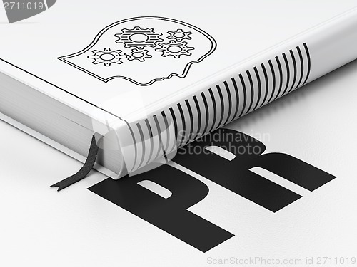 Image of Marketing concept: book Head With Gears, PR on white background