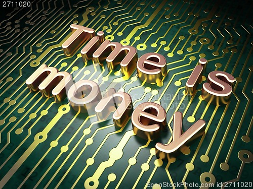 Image of Time concept: Time is Money on circuit board background