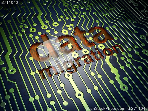 Image of Data concept: Data Migration on circuit board background