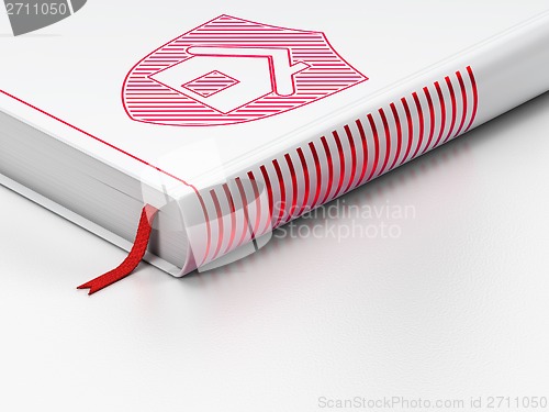 Image of Business concept: closed book, Shield on white background