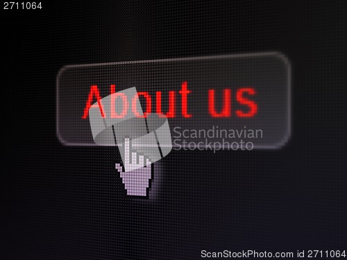 Image of Advertising concept: About Us on digital button background