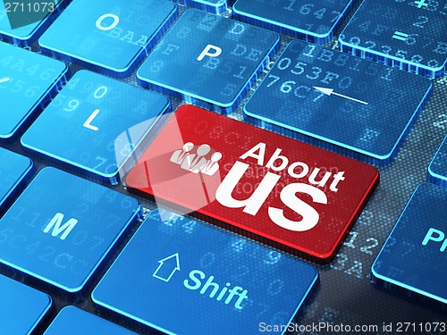Image of Marketing concept: Business People and About Us on computer keyboard background