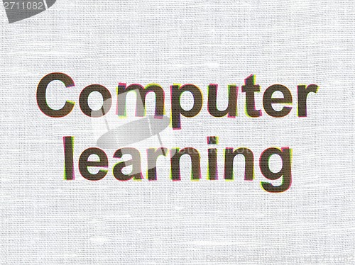 Image of Education concept: Computer Learning on fabric texture background