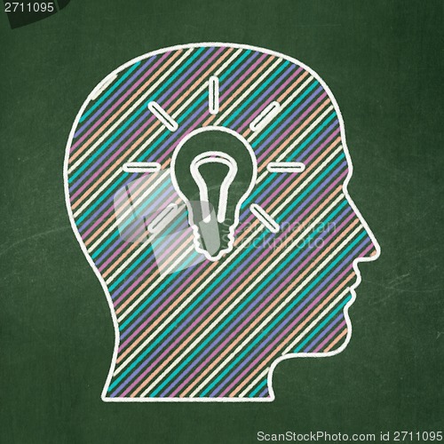 Image of Education concept: Head With Light Bulb on chalkboard background