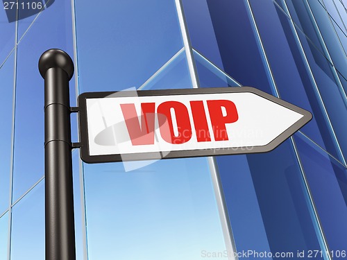 Image of Web development concept: sign VOIP on Building background