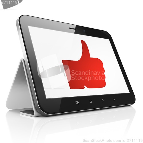 Image of Social media concept: Thumb Up on tablet pc computer