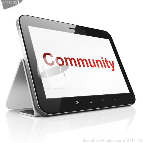 Image of Social network concept: Community on tablet pc computer