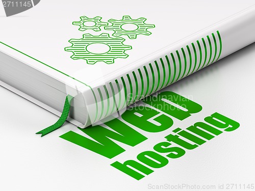 Image of Web development concept: book Gears, Web Hosting on white background