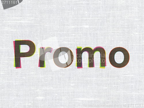 Image of Advertising concept: Promo on fabric texture background