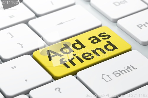 Image of Social media concept: Add as Friend on computer keyboard background
