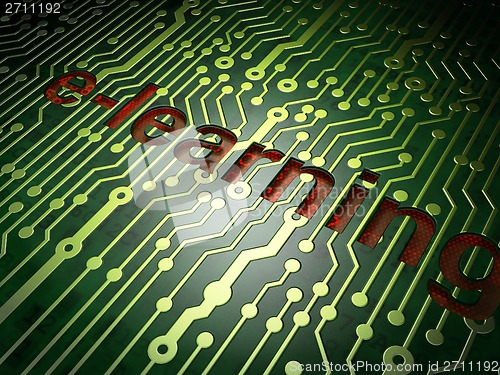 Image of Education concept: E-learning on circuit board background