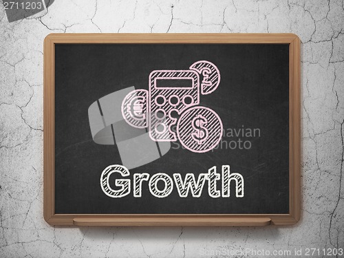 Image of Finance concept: Calculator and Growth on chalkboard background