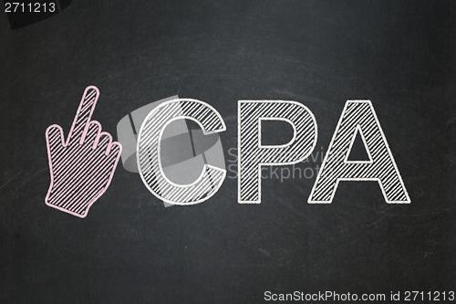 Image of Business concept: Mouse Cursor and CPA on chalkboard background