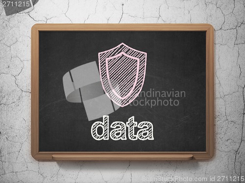 Image of Information concept: Shield and Data on chalkboard background