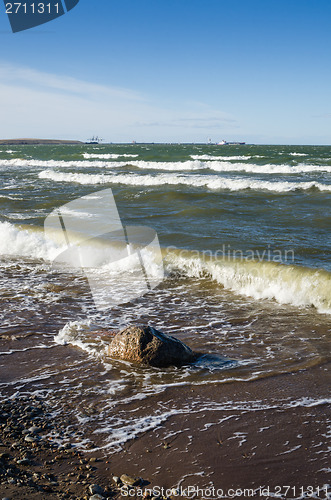 Image of Sea waves lapping on the shore. Baltic Sea.