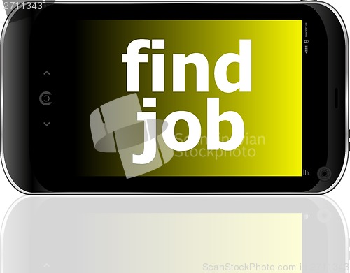 Image of smartphone with word find job on display, business concept