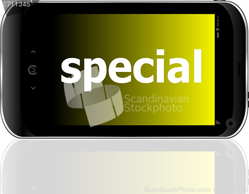 Image of smart phone with special word, business concept