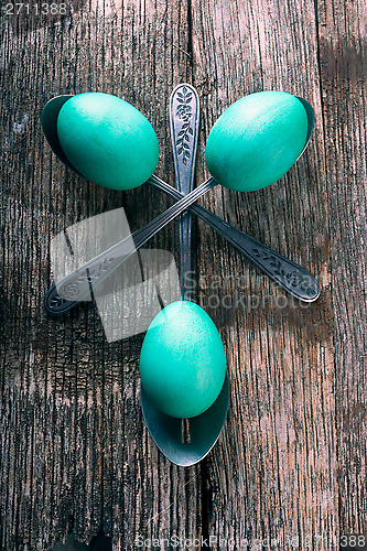 Image of Teal Easter Eggs with spoons