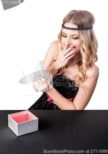 Image of beautiful young woman get gift